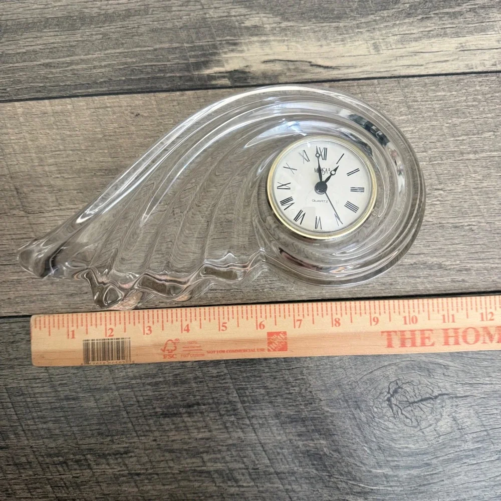 VTG Mikasa Crystal Wave Desk Clock Hermle Quartz Germany Roman Numeral Gold Tone